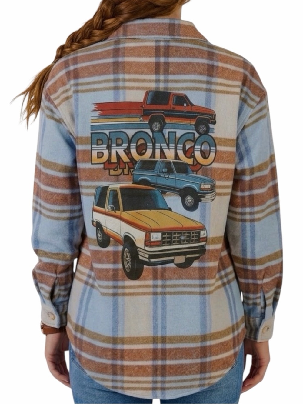 Ford Bronco Plaid Flannel Shirt Truck Print official Licensed Product EUC M